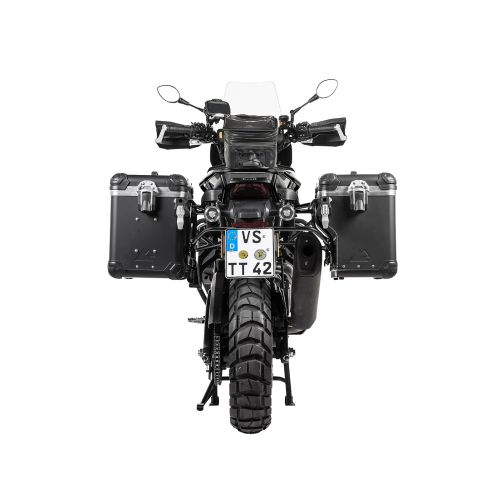 Motorrad Sondersystem ZEGA Evo X Premium Edition And-Black 45/45 ltr.  mit Edelstahlträger schwarz  inkl. 2x Innentaschen und 6x Schlössern für Harley-Davidson RA1250 Pan America