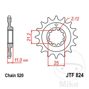 Ritzel 12Z Teilung 520 feinverzahnt Innendurchmesser 21/25