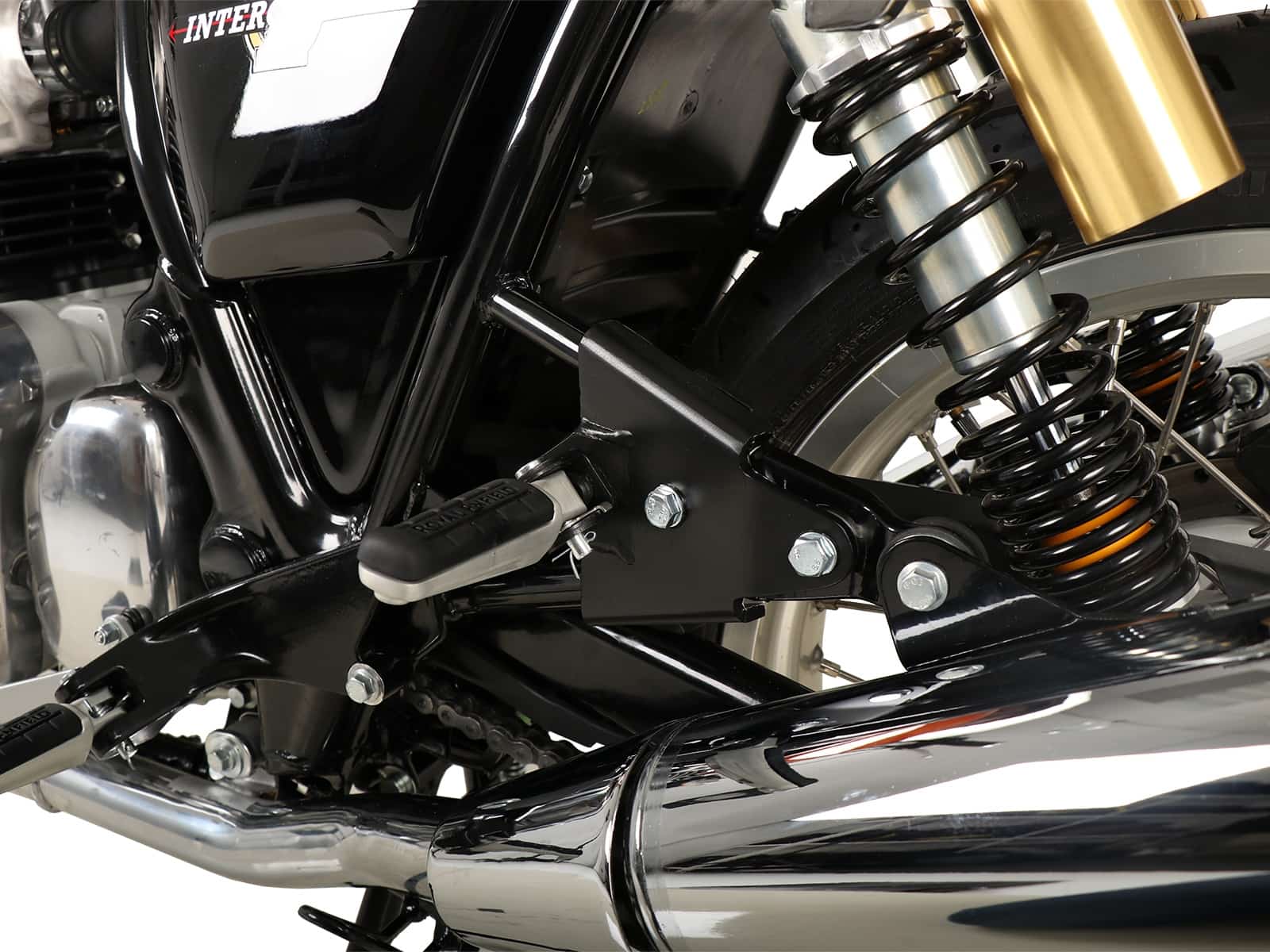 Soziusfußrasten Verlegung schwarz für Royal Enfield Interceptor (2018-) Soziusfußrasten Verlegung schwarz für Royal Enfield Interceptor (2018-)