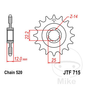 Ritzel 12Z Teilung 520 feinverzahnt Innendurchmesser 22/25