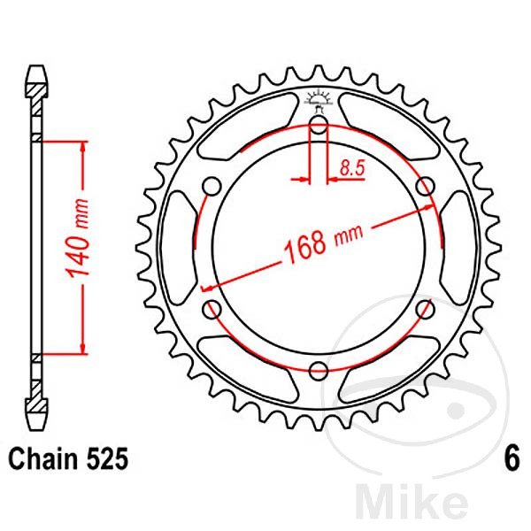 Kettenrad 47Z Teilung 525 Innendurchmesser 140 Lochkreis 168