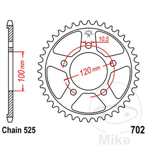 Kettenrad 40 Zähne Teilung 525 Innendurchmesser 100 Lochkreis 120