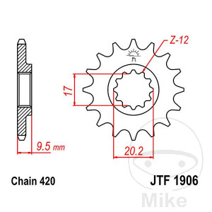 Ritzel 15Z Teilung 420 feinverzahnt Innendurchmesser 17/20.2