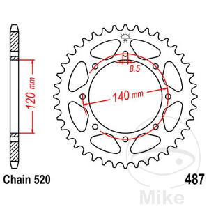 Kettenrad 37Z Teilung 520 Innendurchmesser 120 Lochkreis 140