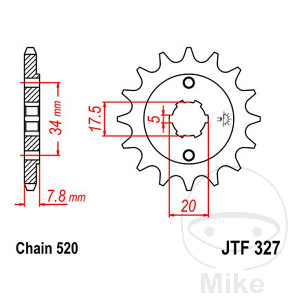 Ritzel 15Z Teilung 520 grobverzahnt 5 Innendurchmesser 17.5/20