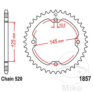 Kettenrad 37Z Teilung 520 Innendurchmesser 125 Lochkreis 145