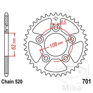 Kettenrad 38 Zähne Teilung 520 Innendurchmesser 062 Lochkreis 108