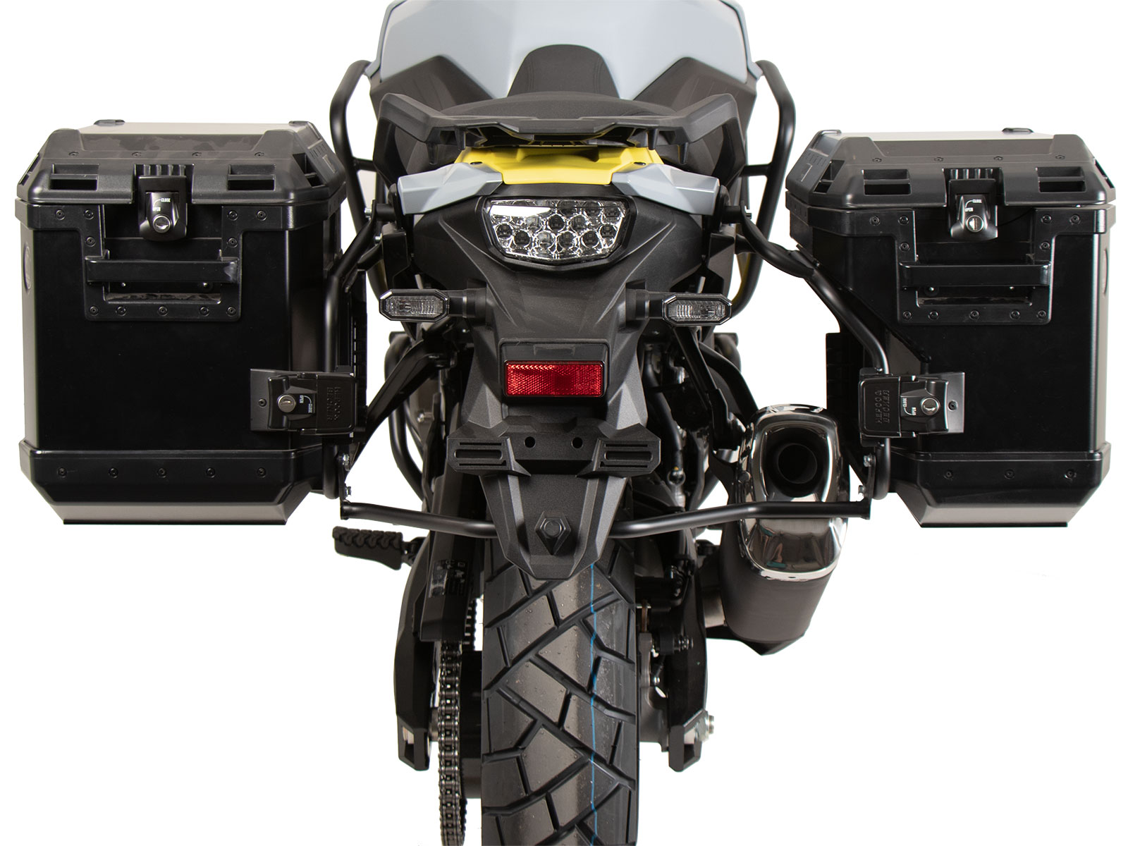 Kofferträgerset Cutout schwarz inkl. Xplorer Cutout schwarz Kofferset für Suzuki V-Strom 800 (2024-)