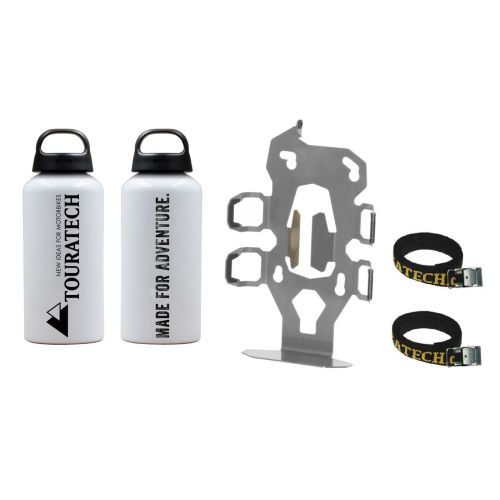 Zubehörhalterset Flaschenhalter zweifach mit 2x Touratech Aluminium Trinkflasche 0,6 Liter für Motorradkoffer ZEGA Pro2