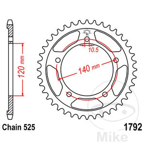 Kettenrad 40 Zähne Teilung 525 Innendurchmesser 120 Lochkreis 140