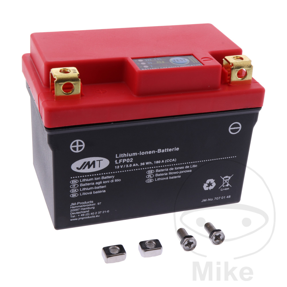 Batterie Motorrad LFP02 JMT Lithium-Ionen mit Anzeige