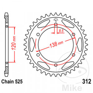 Kettenrad 40 Zähne Teilung 525 Innendurchmesser 120 Lochkreis 138