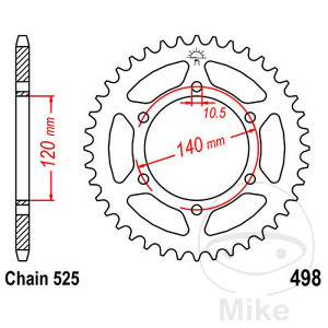 Kettenrad 38 Zähne Teilung 525 Innendurchmesser 120 Lochkreis 140