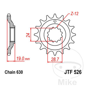 Ritzel 15Z Teilung 630 feinverzahnt Innendurchmesser 24/28.5