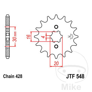 Ritzel 14Z Teilung 428 grobverzahnt 4 Innendurchmesser 16/20