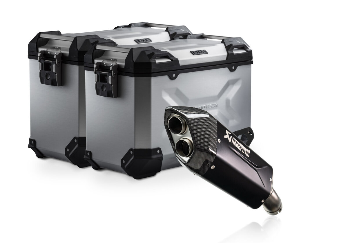 TRAX ADV Alukoffer-System + Akrapovic Silbern. 45/45 l. BMW R 1300 GS (23-).