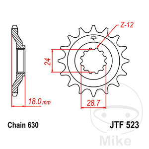 Ritzel 15Z Teilung 630 feinverzahnt Innendurchmesser 24/28.5