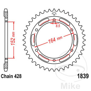 Kettenrad 56Z Teilung 428 Innendurchmesser 152 Lochkreis 164