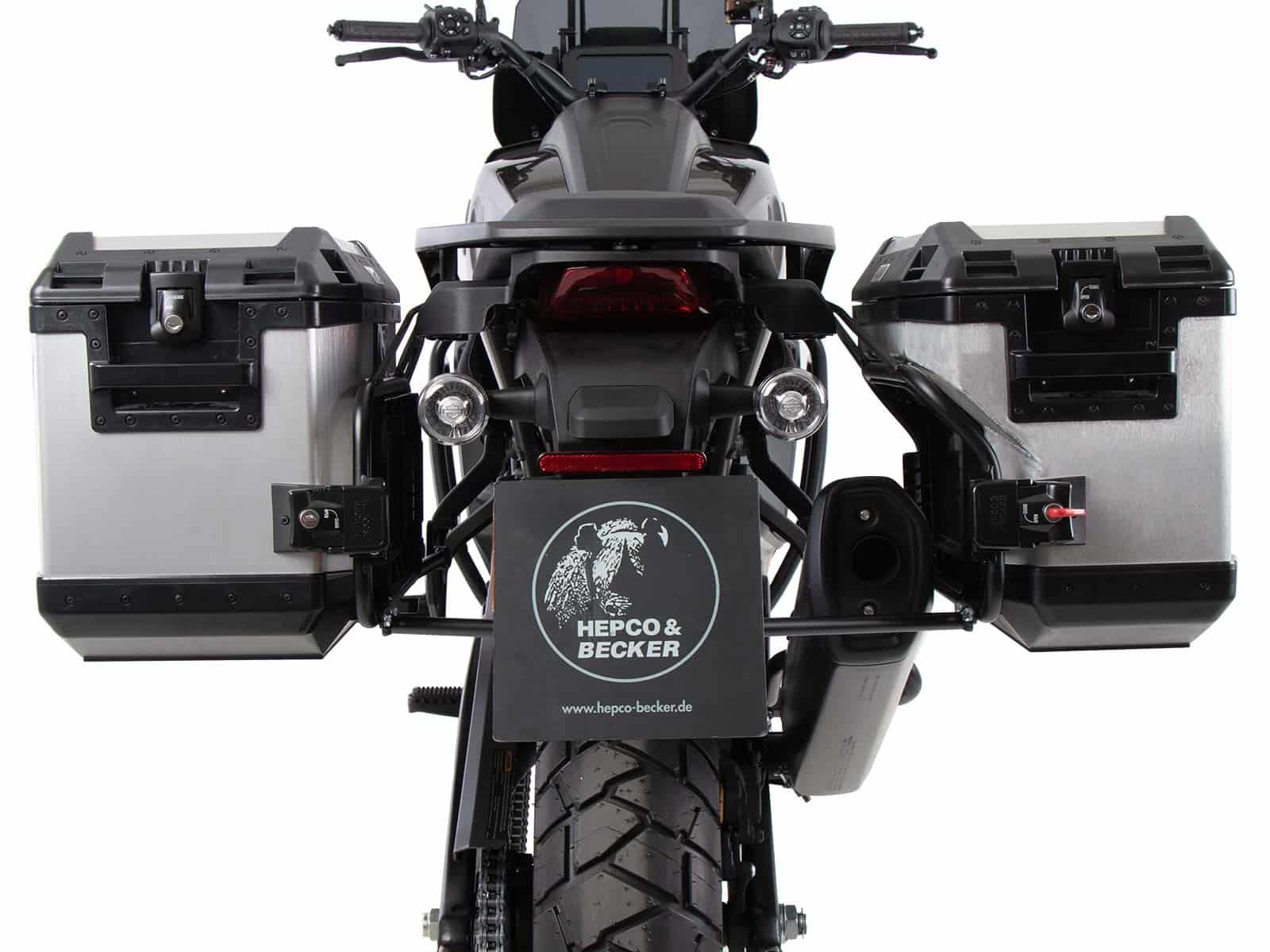Kofferträgerset Cutout schwarz inkl. Xplorer Cutout silber Kofferset für Harley Davidson Pan America 1250 / Special / ST (2021-)