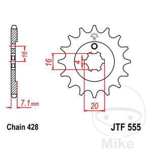 Ritzel 15Z Teilung 428 grobverzahnt 4 Innendurchmesser 16/20