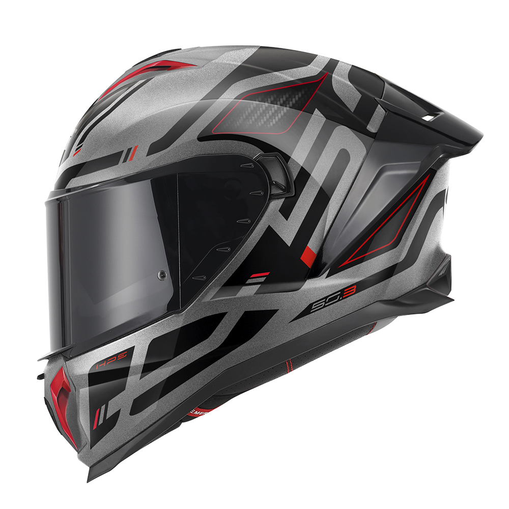 HPS 50.3 ABS GRAFIC QUASAR, Integral-Helm glänzend titanium/rot/schwarz - Gr. 56/S