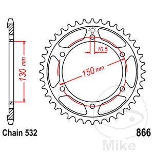 Kettenrad 38 Zähne Teilung 532 Innendurchmesser 130 Lochkreis 150