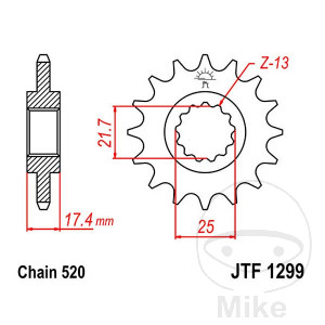 Ritzel 14Z Teilung 520 feinverzahnt Innendurchmesser 21.7/25