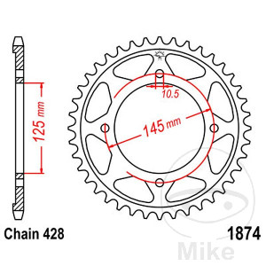 Kettenrad 56Z Teilung 428 Innendurchmesser 125 Lochkreis 145