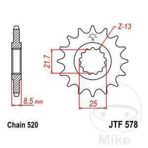 Ritzel 18Z Teilung 520 feinverzahnt Innendurchmesser 21.6/25