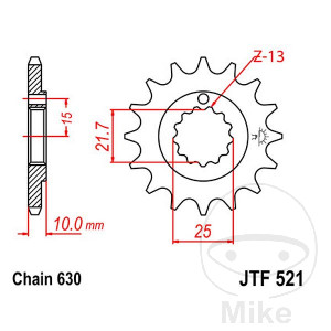 Ritzel 15Z Teilung 630 feinverzahnt Innendurchmesser 21.6/25