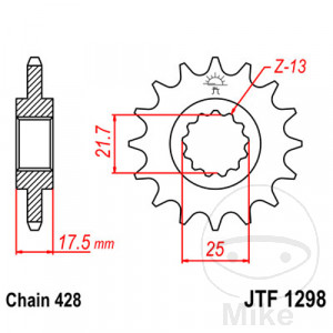 Ritzel 17Z Teilung 428 feinverzahnt Innendurchmesser 21.7/25