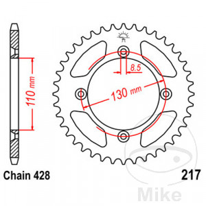 Kettenrad 55Z Teilung 428 silber Innendurchmesser 110 Lochkreis 130