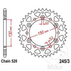 Kettenrad 42Z Teilung 520 Innendurchmesser 130 Lochkreis 150