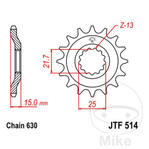 Ritzel 15Z Teilung 630 feinverzahnt Innendurchmesser 21.6/25