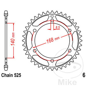 Kettenrad 41Z Teilung 525 Innendurchmesser 140 Lochkreis 168
