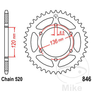 Kettenrad 37Z Teilung 520 Innendurchmesser 120 Lochkreis 136