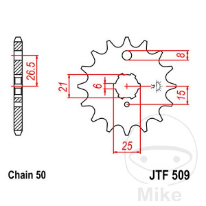 Ritzel 15Z Teilung 530 grobverzahnt 6 Innendurchmesser 21/25