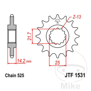 Ritzel 15Z Teilung 525 feinverzahnt Innendurchmesser 21.7/25