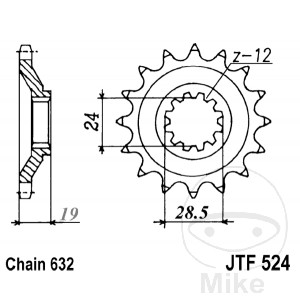 Ritzel 15Z Teilung 632 feinverzahnt Innendurchmesser 24/28.5