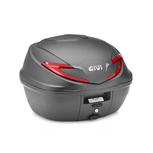 B39N Monolock® Topcase mit Platte, Volumen 39 Liter, mit roten Reflektoren