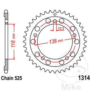 Kettenrad 39Z Teilung 525 Innendurchmesser 118 Lochkreis 138