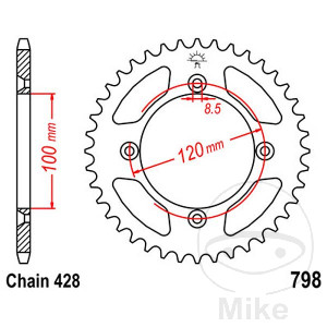 Kettenrad 48Z Teilung 428 Innendurchmesser 100 Lochkreis 120