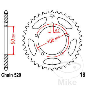 Kettenrad 39Z Teilung 520 Innendurchmesser 090 Lochkreis 108