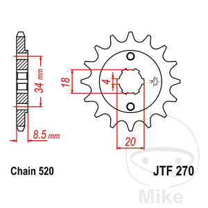 Ritzel 15Z Teilung 520 grobverzahnt 4 Innendurchmesser 18/20