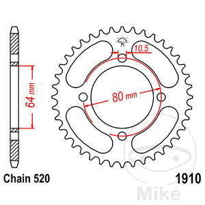 Kettenrad 36Z Teilung 520 Innendurchmesser 064 Lochkreis 080