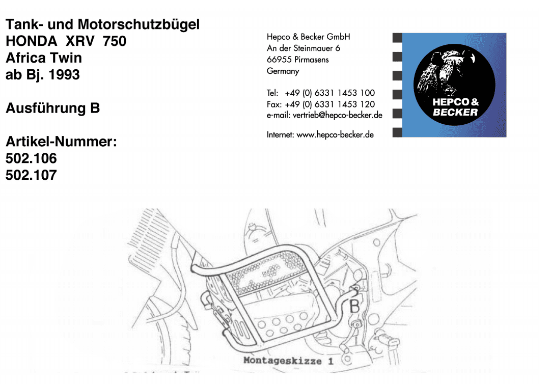 Motorschutzbügel weiß für Honda XRV 750 Africa Twin (1993-2003)