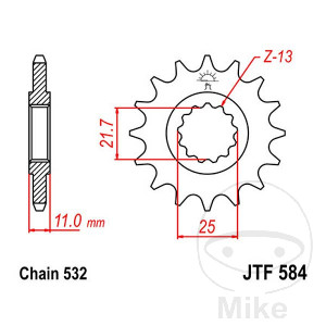 Ritzel 17Z Teilung 532 feinverzahnt Innendurchmesser 21.6/25