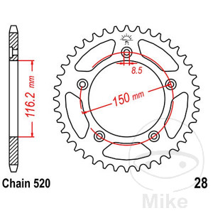 Kettenrad 42Z Teilung 520 Innendurchmesser 116 Lochkreis 150