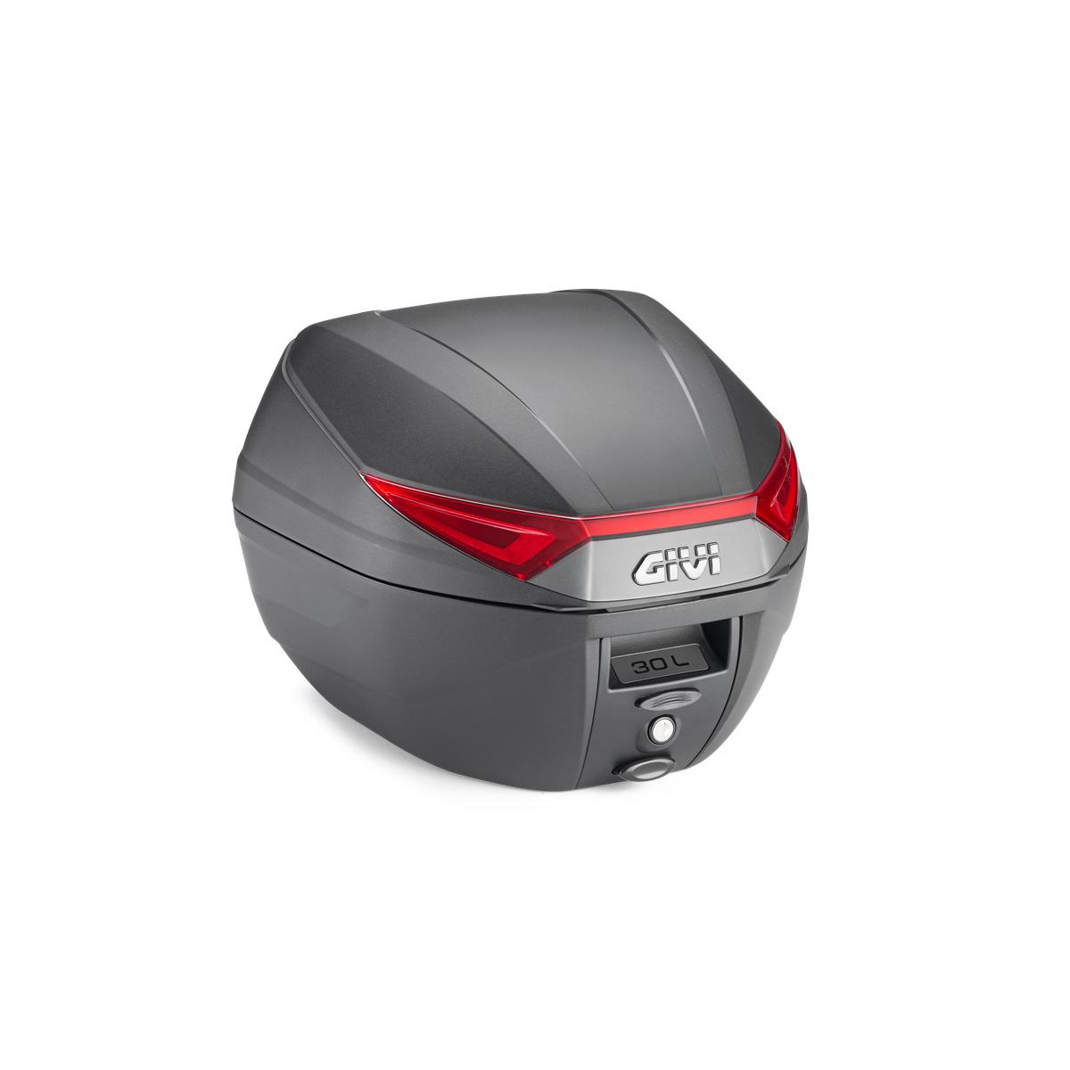 C30N - Monolock Topcase mit Platte schwarz, mit roten Reflektoren