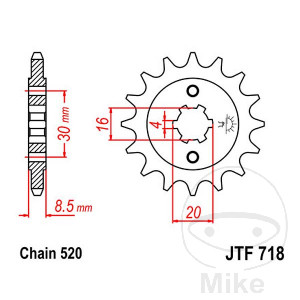 Ritzel 13Z Teilung 520 grobverzahnt 4 Innendurchmesser 16/20